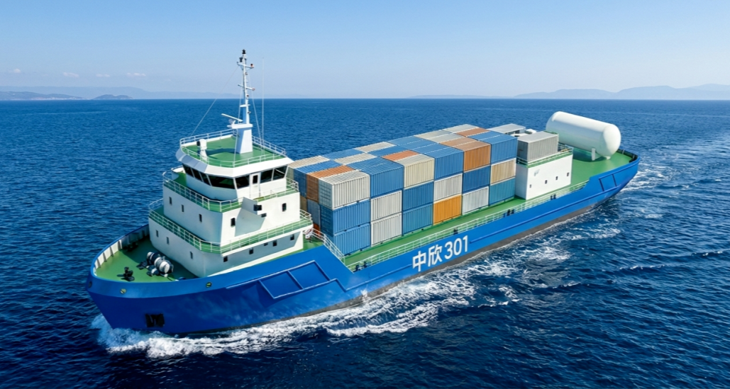 前海“中欣301”新能源集装箱船即将入水试航